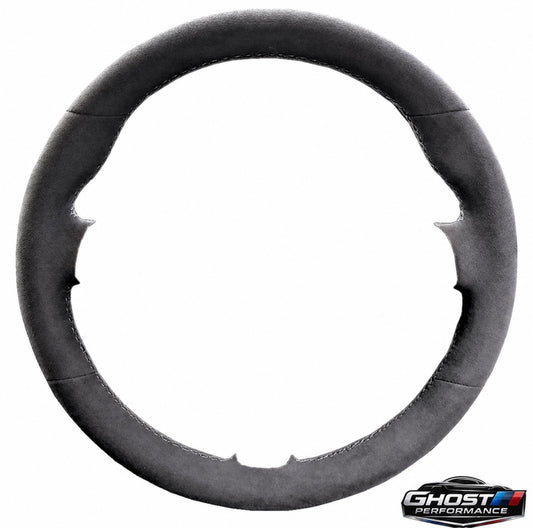 Alcantara steering wheel wrap cover with white stitching no stripe.